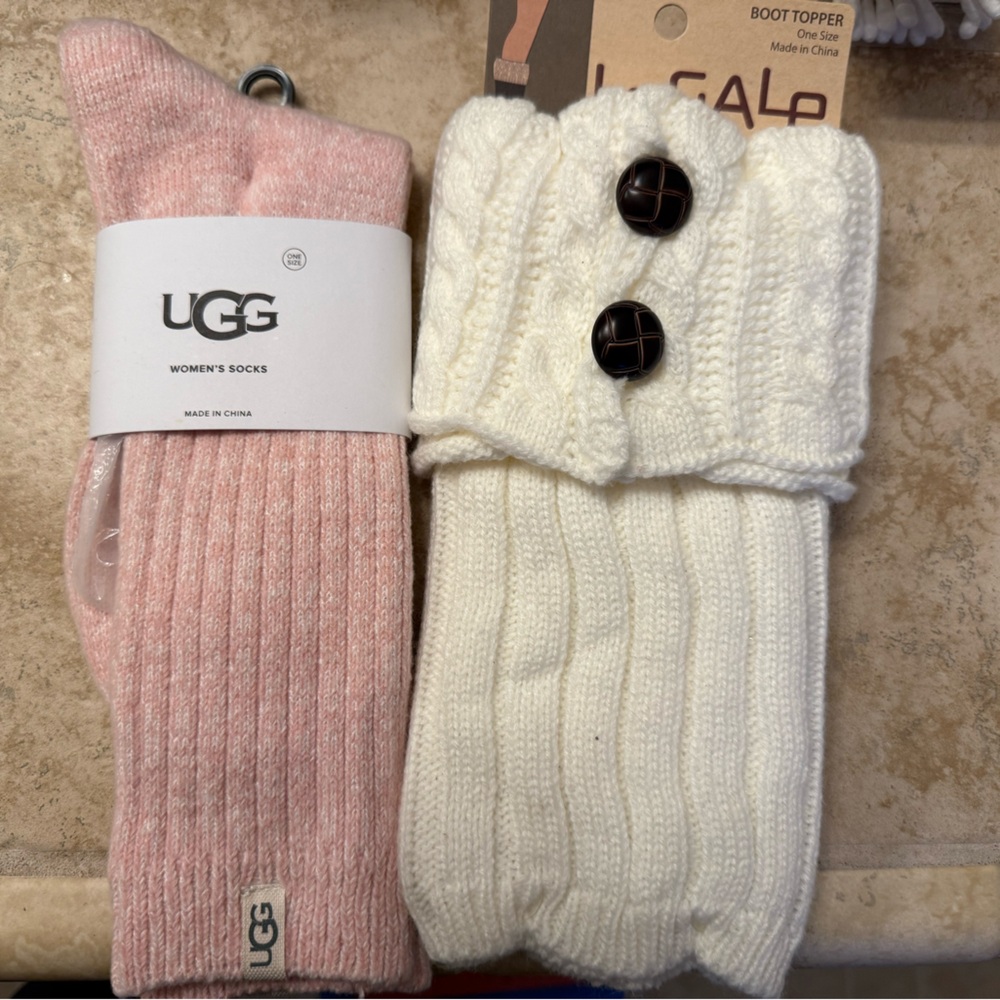 UGG Pink and Cream Knit boot topper with Button Detail